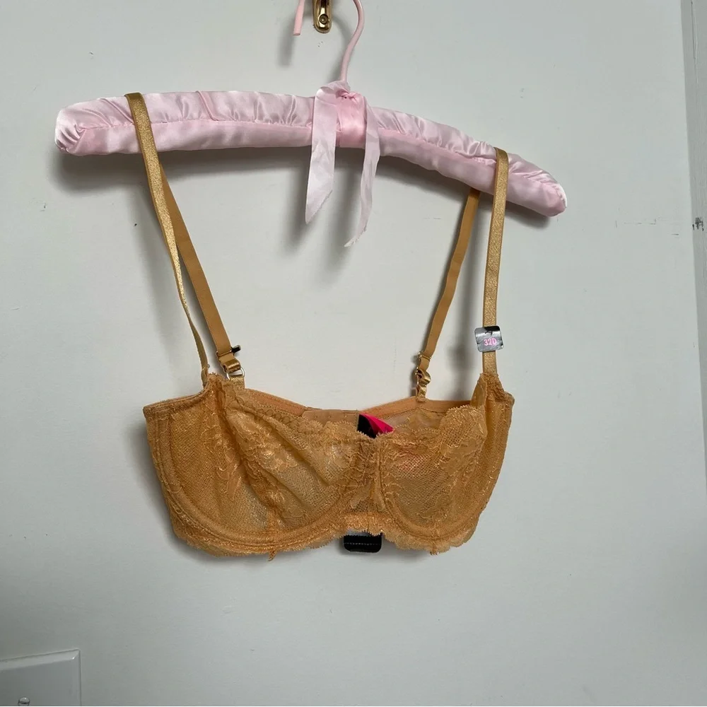 NWT Golden Lace Balconette Bra 32D | Sheer Underwire Lingerie - Picture 2 of 5